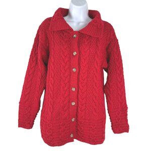 Highland Home Industries Fisherman Cardigan Sweater Small Red Wool FS-1461
